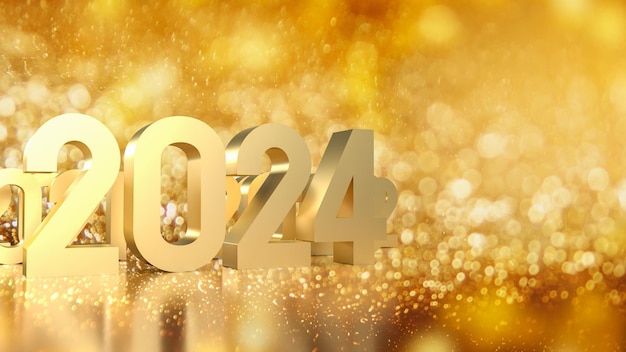 Het gouden nummer 2024 op Bokeh-achtergrond voor jaarinhoud 3D-rendering