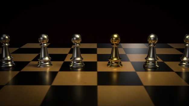 Het gouden schaken en zilveren schaken voor bedrijfsconcept 3D-rendering