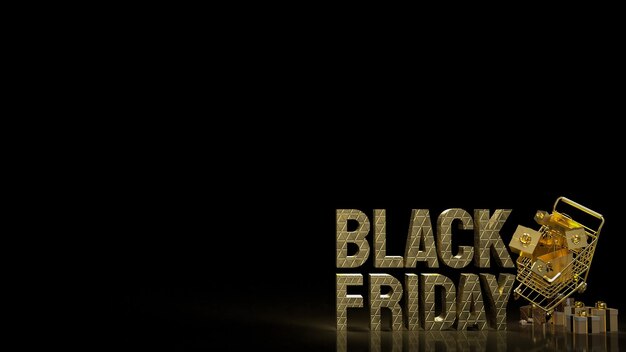 Foto het gouden winkelwagentje voor black friday-concept 3d-rendering