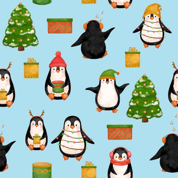 Het grappige digitale document van Penguins, het patroon van Kerstmispinguïnen.