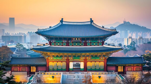 Foto het gyeongbokgung-paleis is een prachtig en historisch paleis in seoul, zuid-korea.