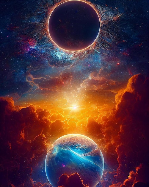 Het heelal is een planeet met een zon en een maan.
