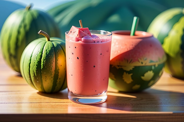 Het heerlijke en verfrissende watermeloensap is erg comfortabel om de dorst in de zomer te stillen