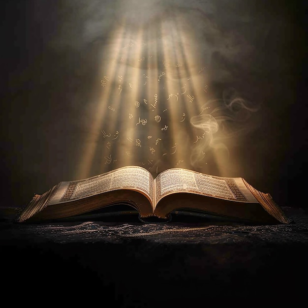 Het Heilige Boek Koran geopend en gloeiend