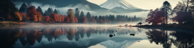 Foto het herfstseizoen en de berg fuji.