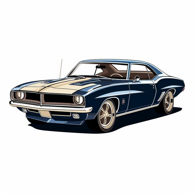 Het herleven van de jaren zestig Bold Muscle Car Style T-Shirt Design in donkerblauw en beige