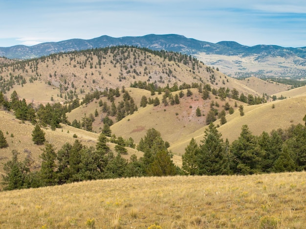Het heuvelachtige landschap van Colorado in de vroege herfst.