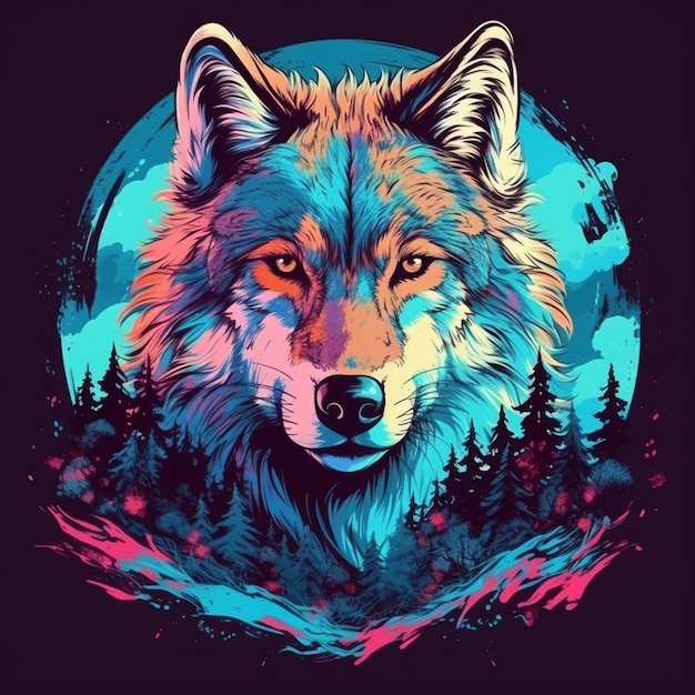 Het hoofd van een wolf op een witte achtergrond met dubbele belichting Retro design grafisch element