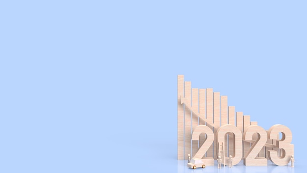 Het hout nummer 2023 in blauwe achtergrond 3D-rendering