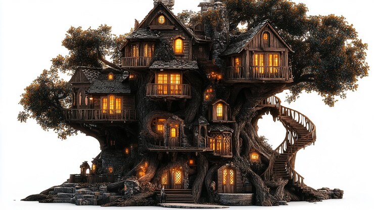 Foto het huis van het boomhuis.