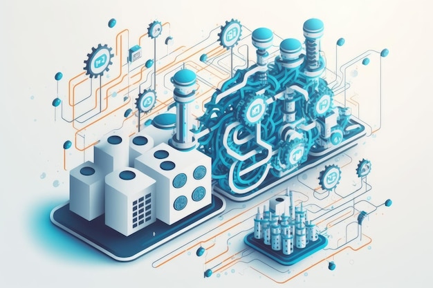 Het idee van de slimme fabriek Netwerk voor het verzenden en ontvangen van berichten INDUSTRY40