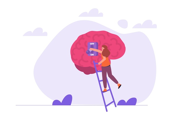 Het inschakelen van de hersenen, creativiteit, gedachte of concentratieconcept. Vectorillustraties