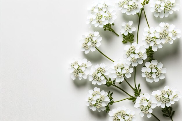 het instellen van natuurlijke delicate witte bloemen op een blanco witte pagina