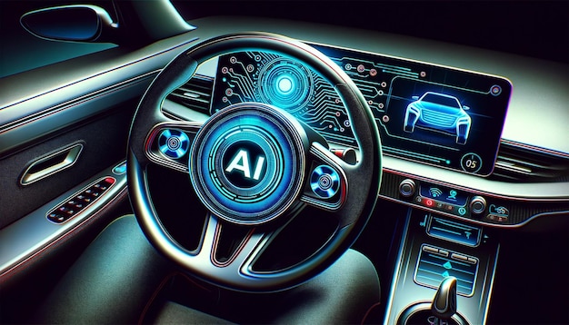 Het interieur van een auto met kunstmatige intelligentie Futuristisch dashboard