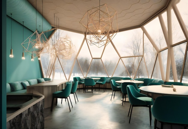 Foto het interieur van een restaurant in een ronde eetkamer