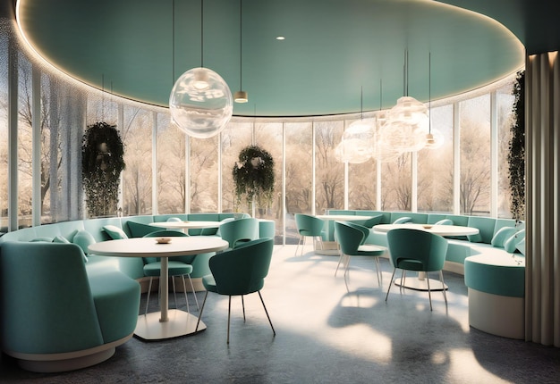 Het interieur van een restaurant in een ronde eetkamer