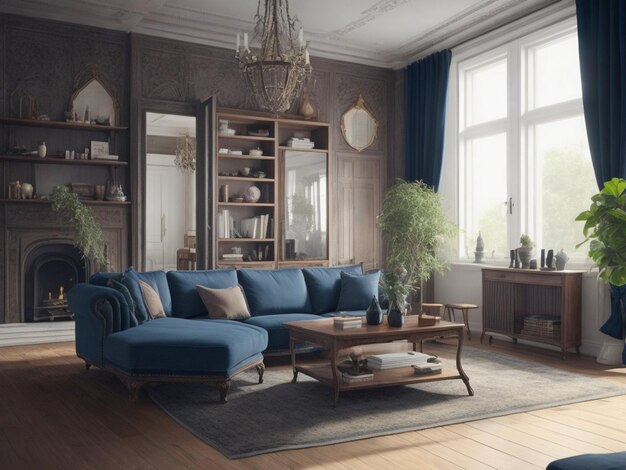 Het interieur van een woonkamer