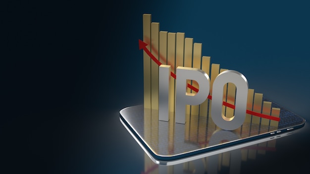 Het IPO- of Initial Public Offering-woord en -grafiek voor 3D-rendering van zakelijke inhoud