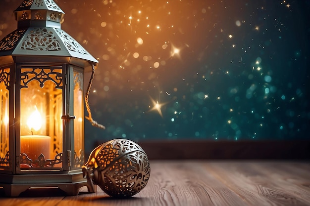Het islamitische feest van de heilige maand Ramadan Kareem Mooie achtergrond met een schitterende lantaarn Fanus Vrije ruimte voor uw tekst