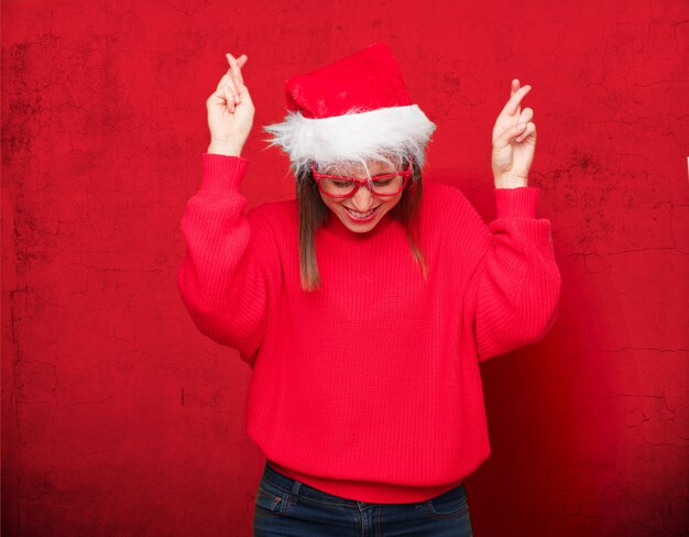 Het jonge mooie concept van vrouwenKerstmis. bewerkbare achtergrond