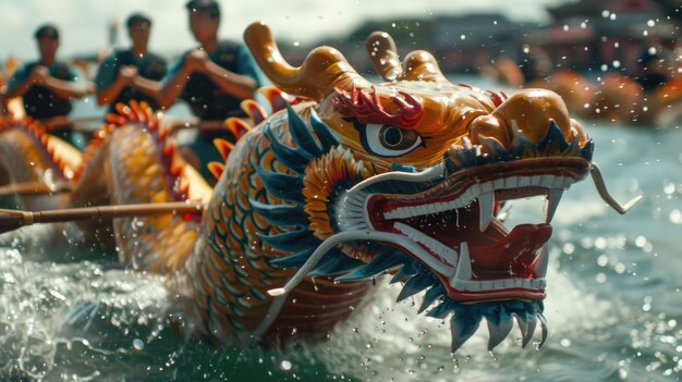 Foto het jubilee dragon boat festival in het water, de eeuwenoude gebruiken, de wedstrijden en de kameraadschap van de gemeenschap rond dit eeuwenoude evenement, doordrenkt van legendes en overleveringen.