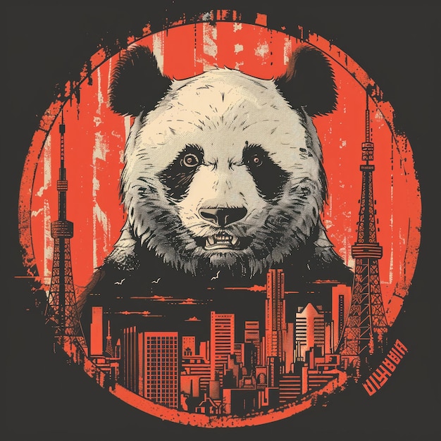 Het klassieke Pandazilla-logo van de panda's in Tokio.