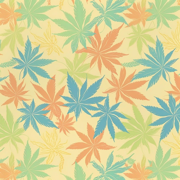 Het kleurrijke patroon van cannabisbladeren op pastelachtergrond Generatieve AI