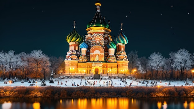 Het kremlin in de sneeuw 's nachts