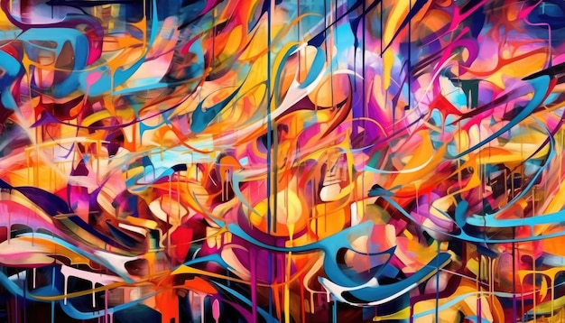 Het kunstwerk bestaat uit graffiti-achtergronden en abstracte graffitikunst Illustratie Generatieve AI