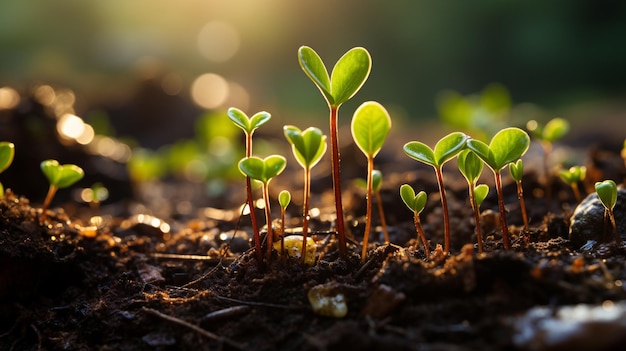 het kweken van jonge groene planten in de bodemclose-up