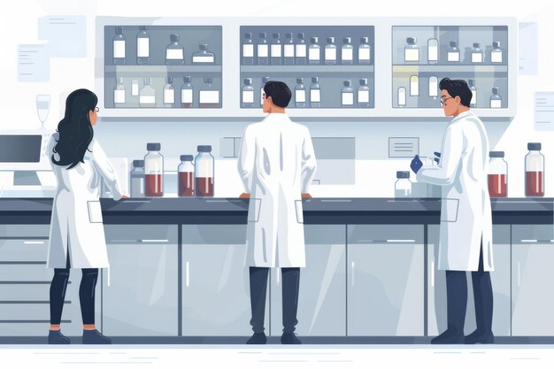 Het laboratorium verkennen Illustratie van wetenschappelijke experimenten en geneeskunde