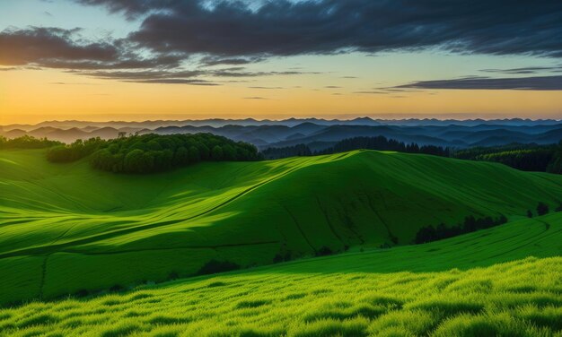 Het landschap van de groene heuvels is erg mooi.