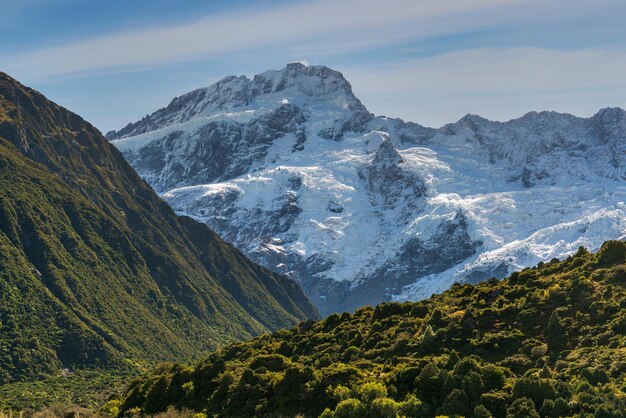 Foto het landschap van de zuidelijke alpen in de tasman-vallei aoraki mt cook national park