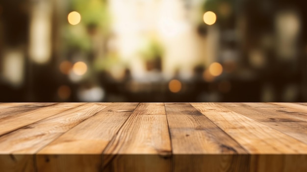 Het lege houten tafelblad met wazige achtergrond Uitbundige afbeelding