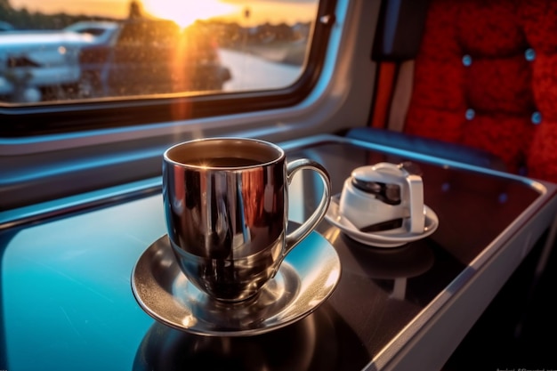 Het leven onderweg Koffiepauze in een camper