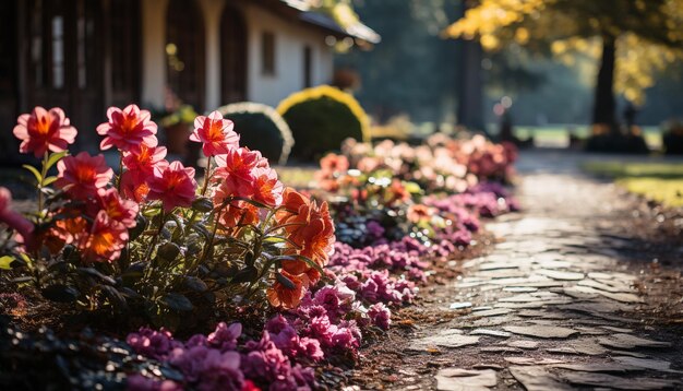 Het levendige boeket van veelkleurige bloemen brengt de schoonheid van de natuur gegenereerd door AI