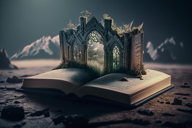 Het lezen van de boeken opent de weg naar nieuwe verhalen andere werelden sprookjes fantasy novellen en korte verhalen Abstractie en verbeelding Magie en kennis Papierpagina's