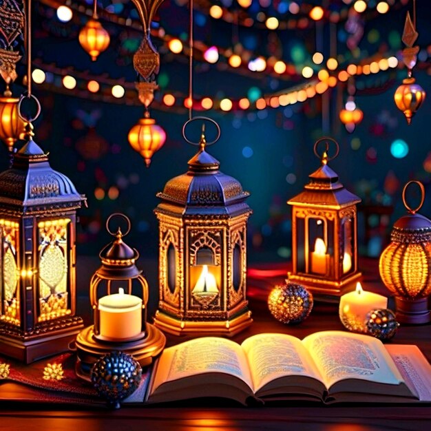 Het lezen van de Heilige Koran nacht decoratie ontwerp