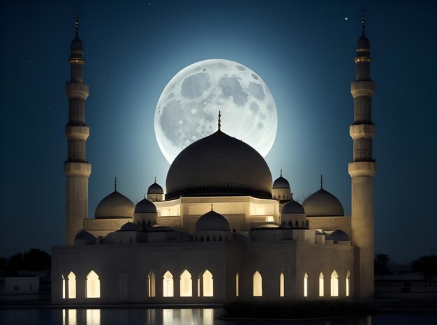 Het maanlicht valt's nachts op een moskee.