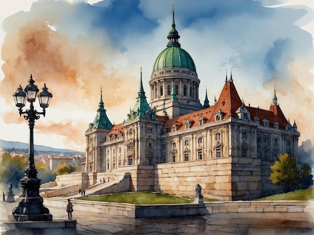 Het majestueuze Renaissance-paleis Een aquarelgrootsheid ontrafeld