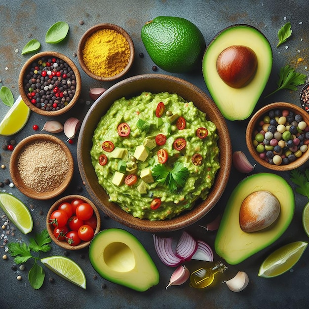 Het maken van een visueel aantrekkelijk beeld van gepureerde rijpe avocado's en vers gemaakte guacamole