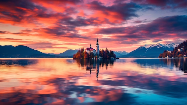 Het meer van Bled in het beroemde en zeer populaire oriëntatiepunt van Slovenië