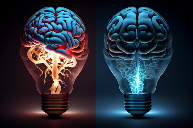 Het menselijk brein in een gloeilamp Conceptenidee Generatieve AI