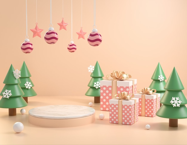 Het minimale Modelpodium viert Kerstmis Achtergrond 3d Concept geeft terug