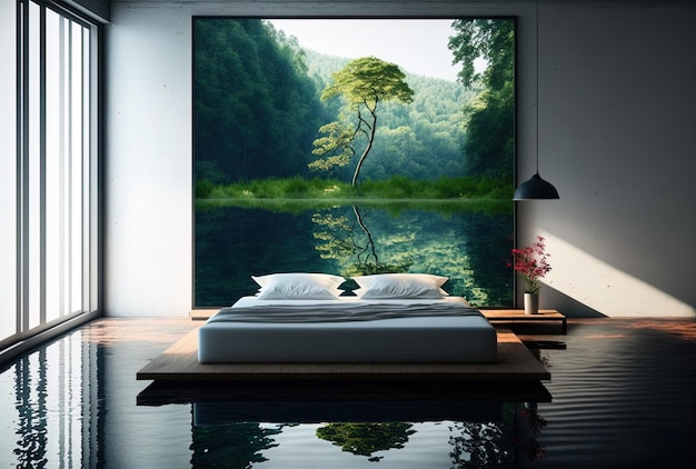 Het minimalistische zwembad van de hotelkamers en de achtergrond van de natuur