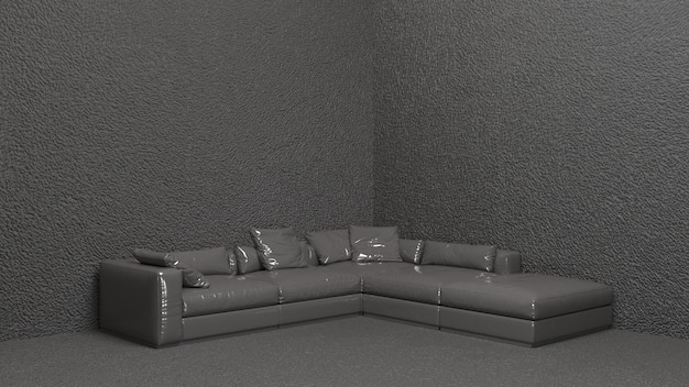 Het mock-up interieur van de moderne Sofa minimale woonkamer met grijze muur textuur achtergrond 3D