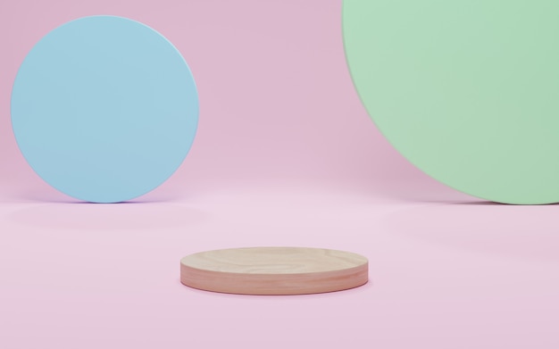 Het model houten podium, abstract minimalisme met roze 3d scèneachtergrond, geeft, 3d illustratie terug.