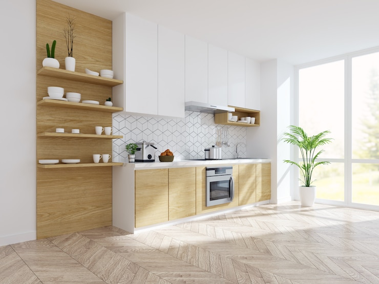 Foto het moderne binnenland van de keuken witte ruimte