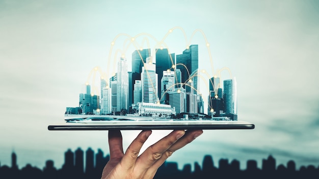 Het moderne creatieve communicatie- en internetnetwerk verbinden in smart city