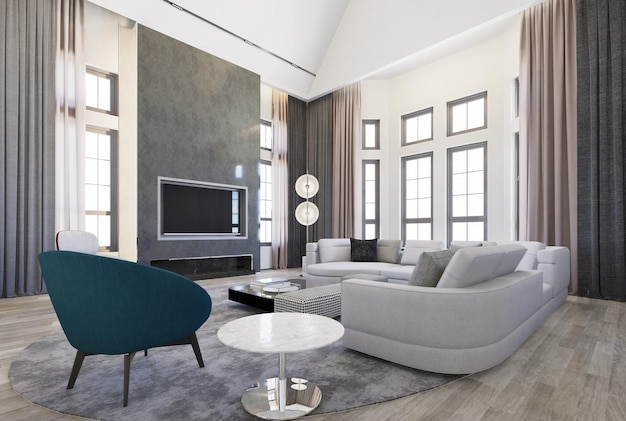Foto het moderne luxe interieur van de woonkamer is helder en schoon 3d-illustratie